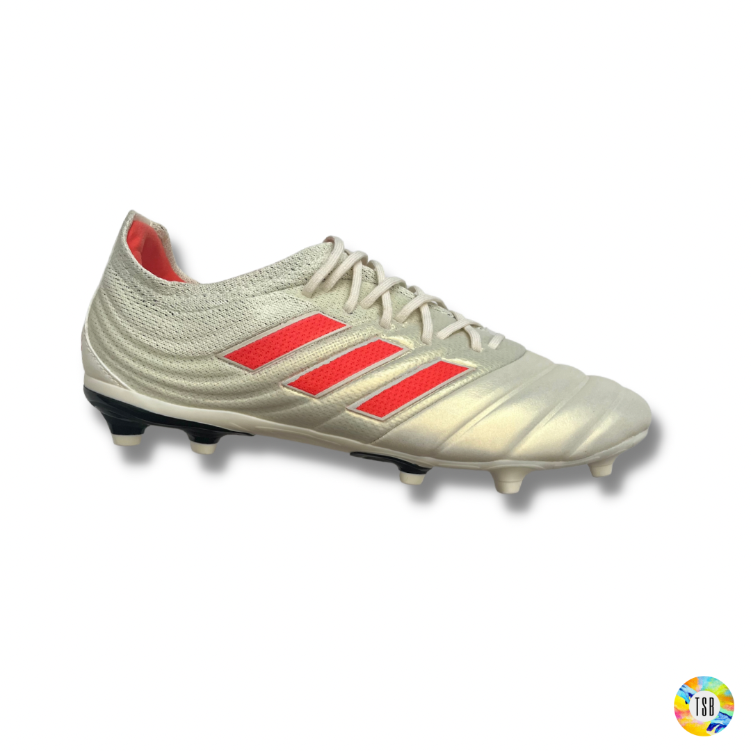 Adidas Copa 19.1 Junior Firm Ground/Artificial Grass- Off White/Silver/Red - TopSpecBoots