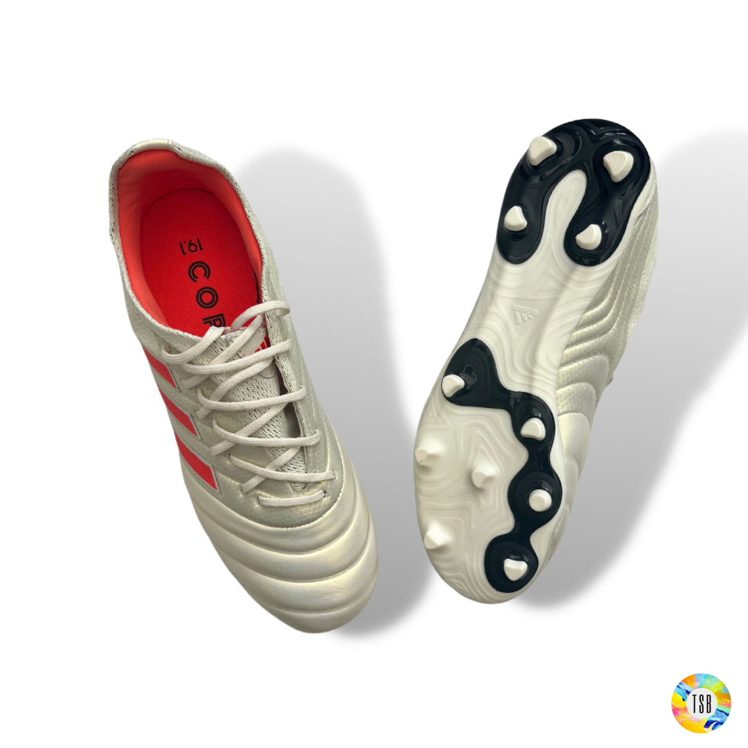 Adidas Copa 19.1 Junior Firm Ground/Artificial Grass- Off White/Silver/Red - TopSpecBoots