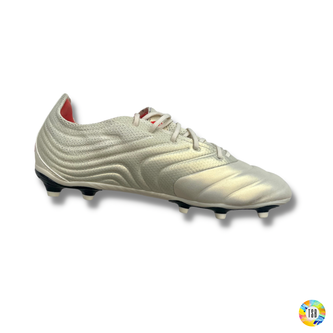 Adidas Copa 19.1 Junior Firm Ground/Artificial Grass- Off White/Silver/Red - TopSpecBoots