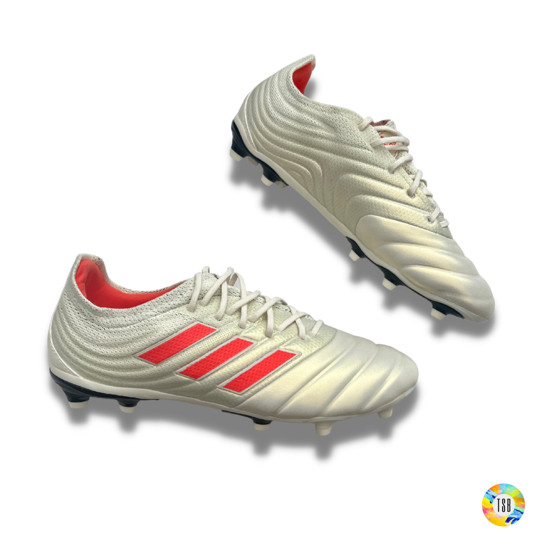 Adidas Copa 19.1 Junior Firm Ground/Artificial Grass- Off White/Silver/Red - TopSpecBoots