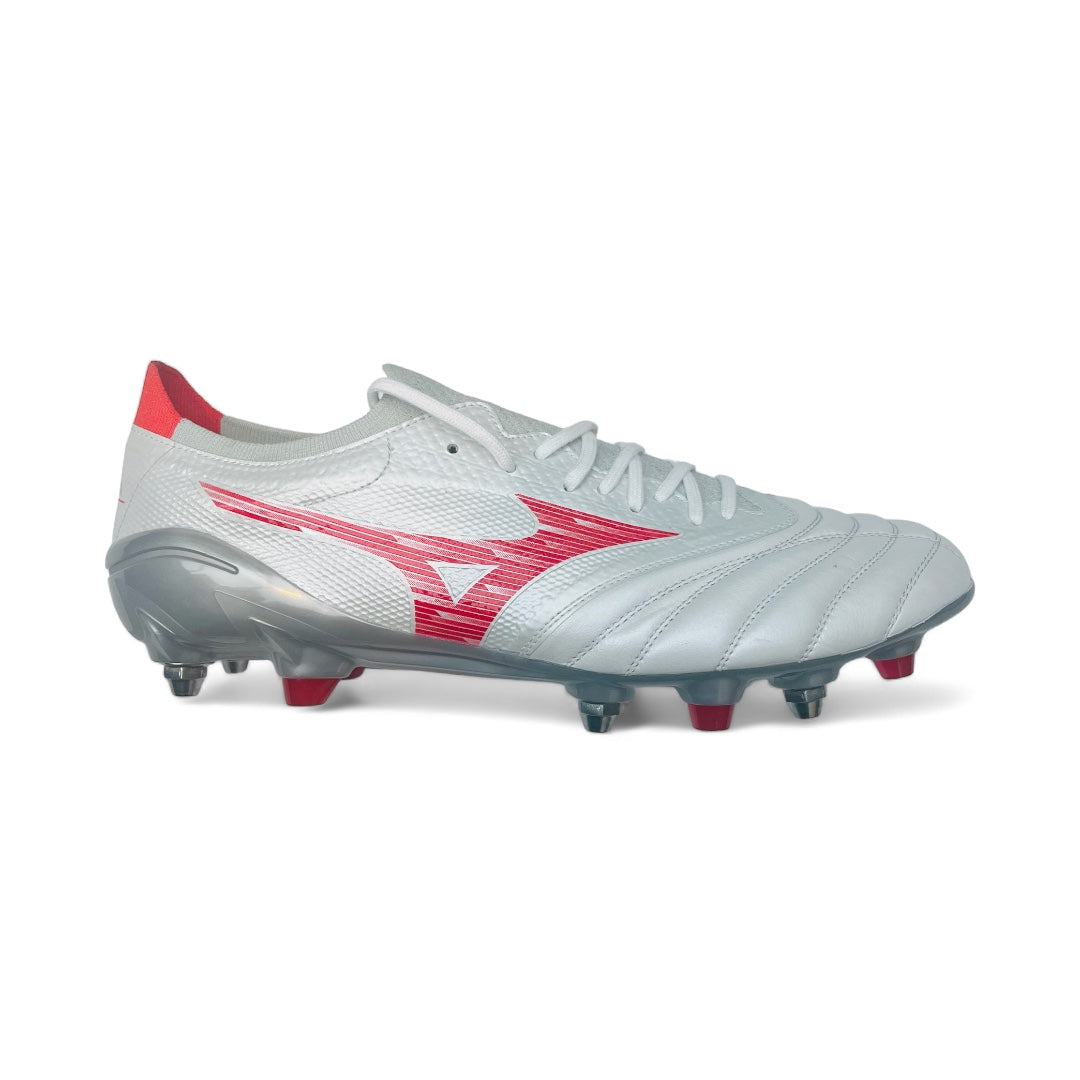 Mizuno Morelia Neo IV Beta Elite Mix SG - White/Radiant Red/Hot Coral