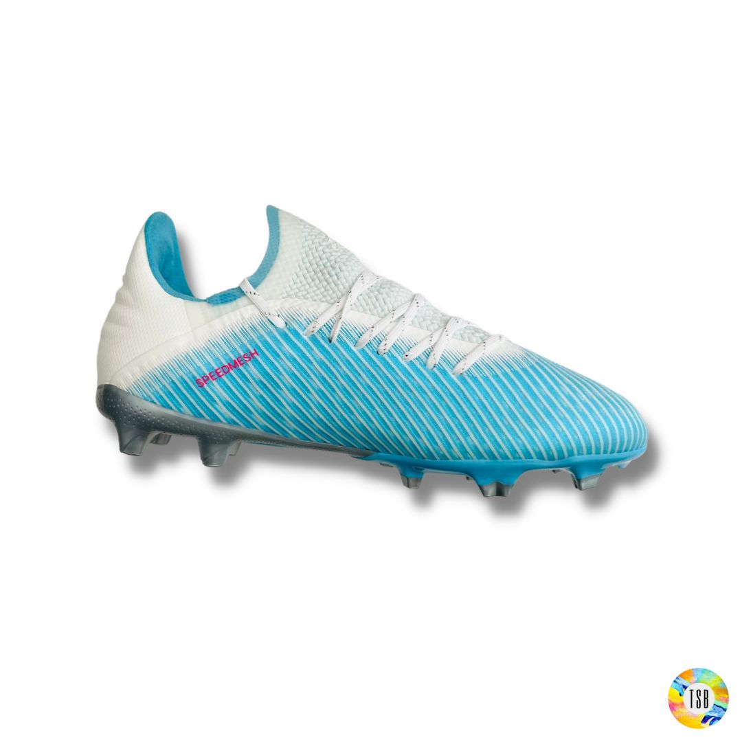 Adidas Techfit X 19.1 Firm Ground/ Artificial Grass Junior - Blue/White/Silver shimmer - TopSpecBoots