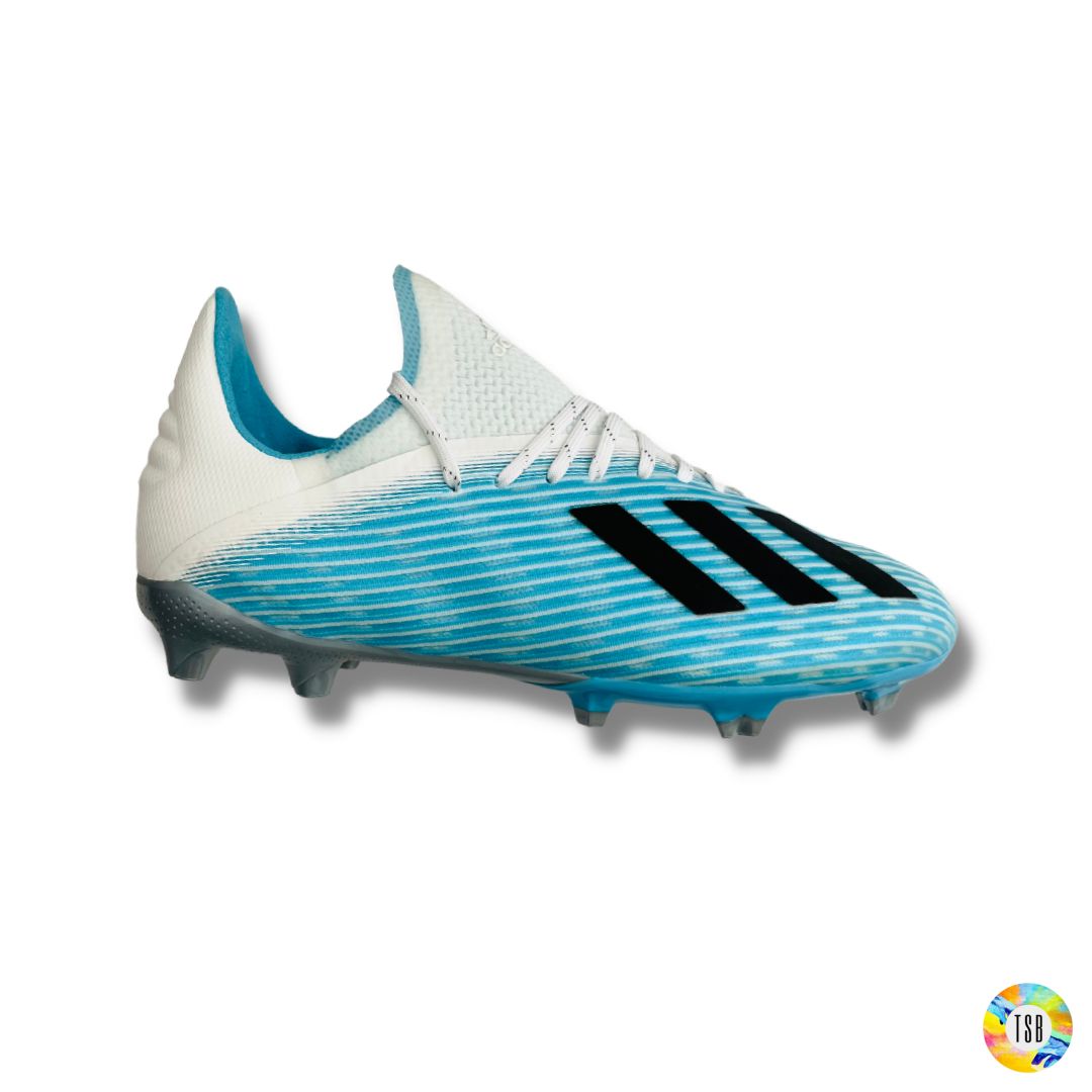 Adidas Techfit X 19.1 Firm Ground/ Artificial Grass Junior - Blue/White/Silver shimmer - TopSpecBoots