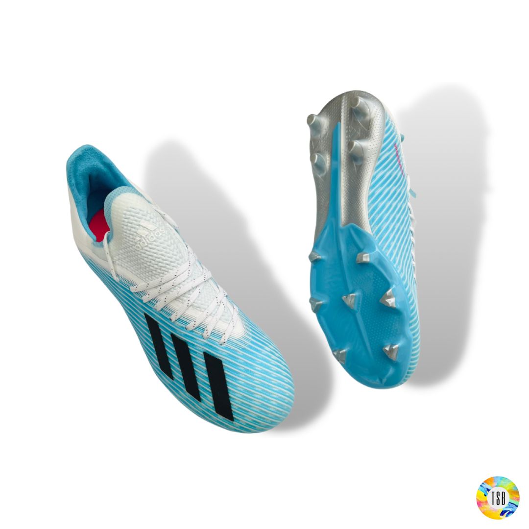 Adidas Techfit X 19.1 Firm Ground/ Artificial Grass Junior - Blue/White/Silver shimmer - TopSpecBoots